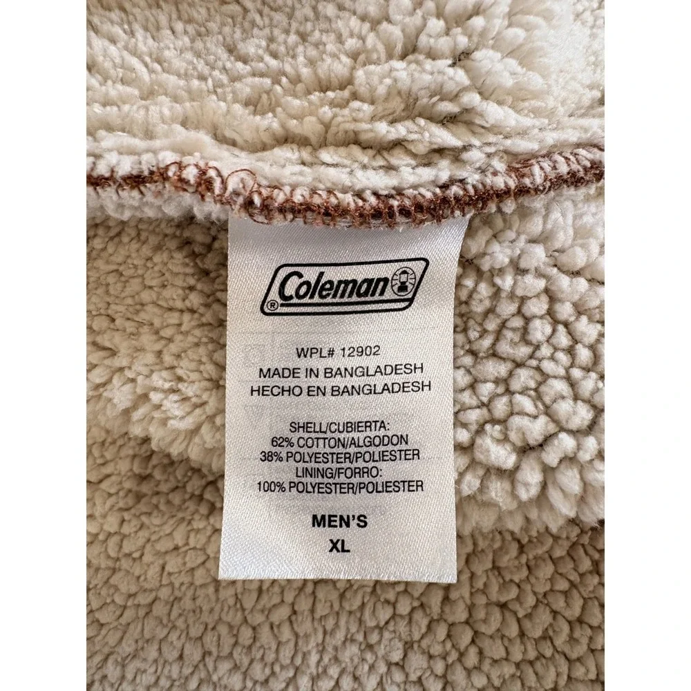Coleman‎ Men Henley Shirt Sherpa Lined Waffle Size Extra Large XL Brown Tan